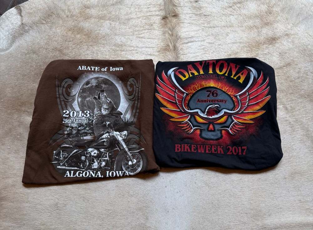 Lot of 2 Graphic T-Shirts ABATE of Iowa 2013 & Daytona Bike Week 2017 Size Large